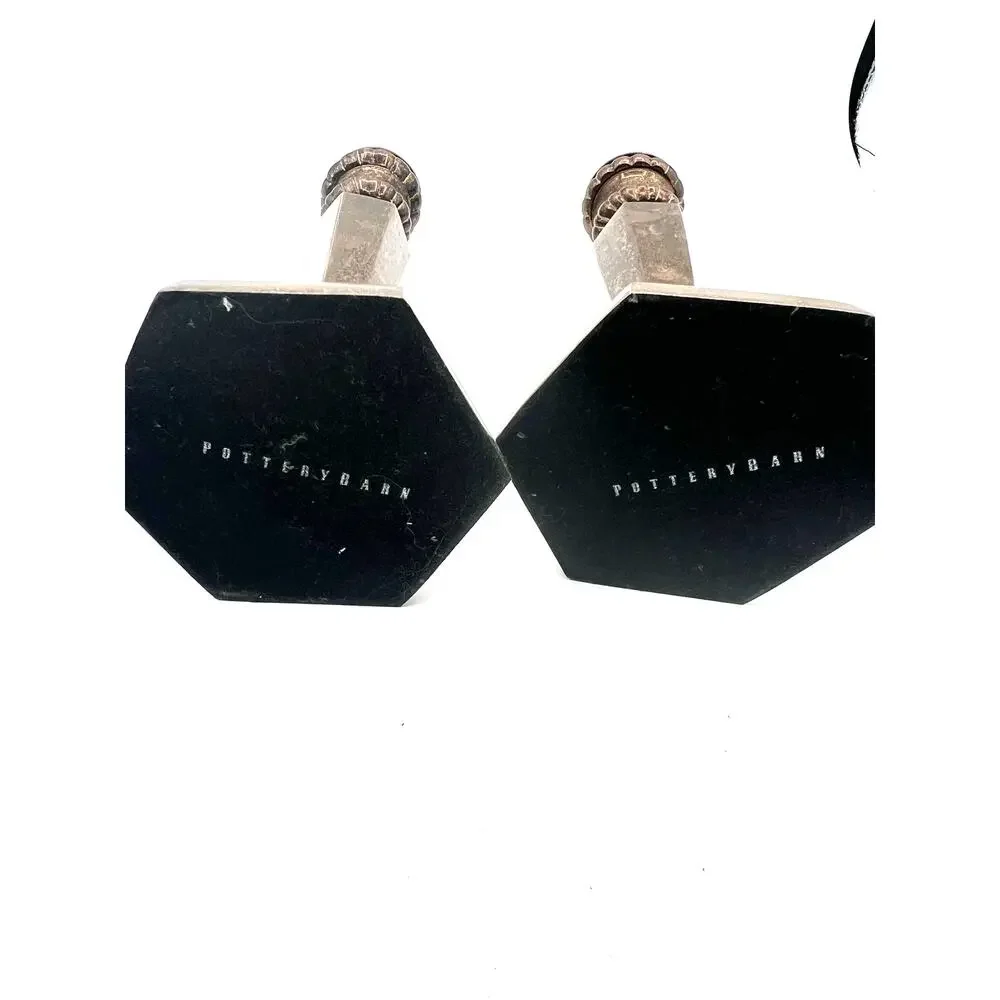 Vintage Pottery Barn Silver Candle Stick Holders Hexagon Heavy‎ Set 9.5 Inches